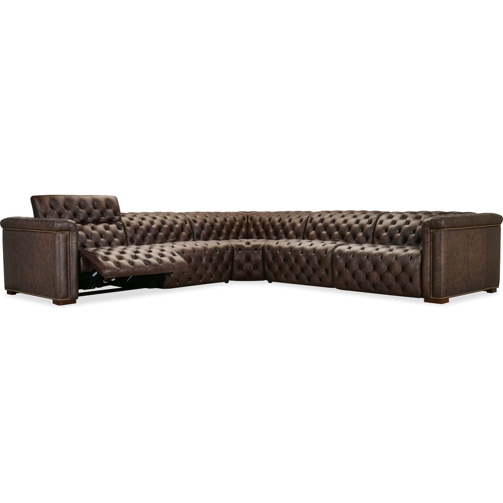 Savion Deux 5 Seat Sectional with Three Power Recliners and Six Power Headrests - Brown