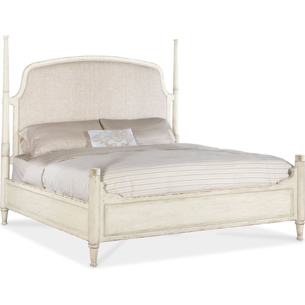 Americana King Upholstered Poster Bed - Light Wood