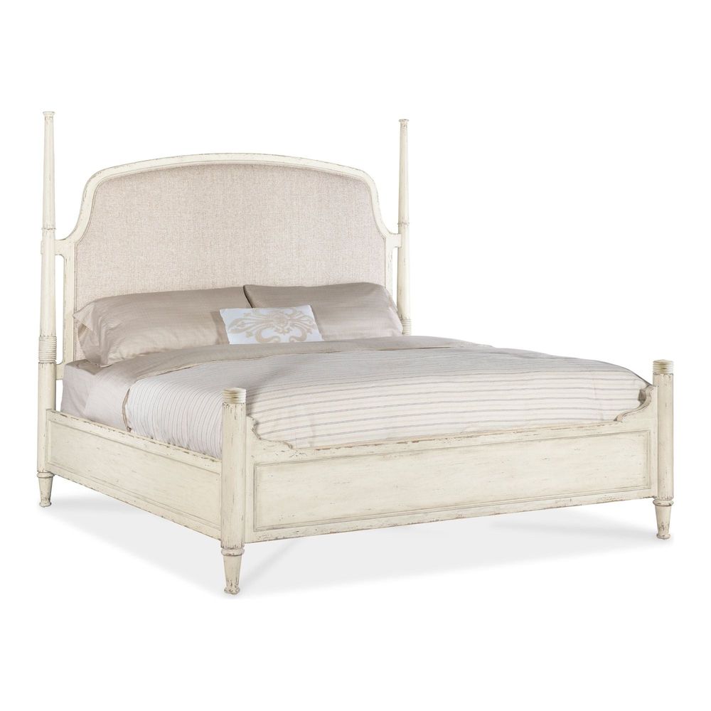 Heritage King Upholstered Poster Bed - Light Wood