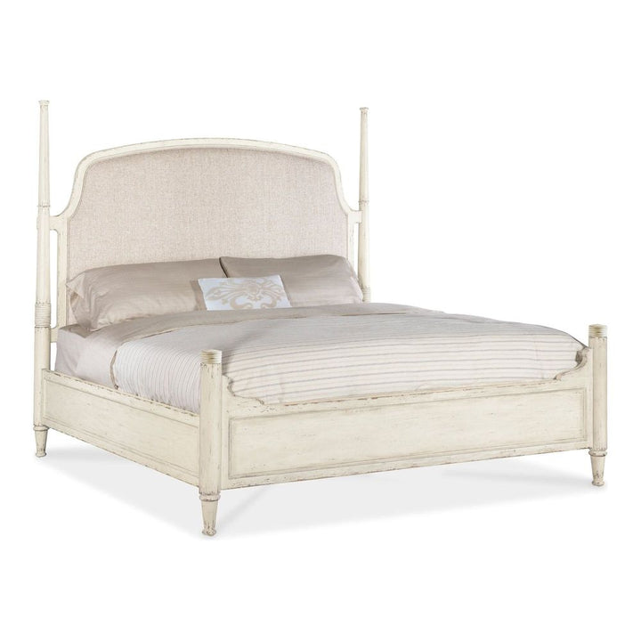 Heritage King Upholstered Poster Bed - Light Wood