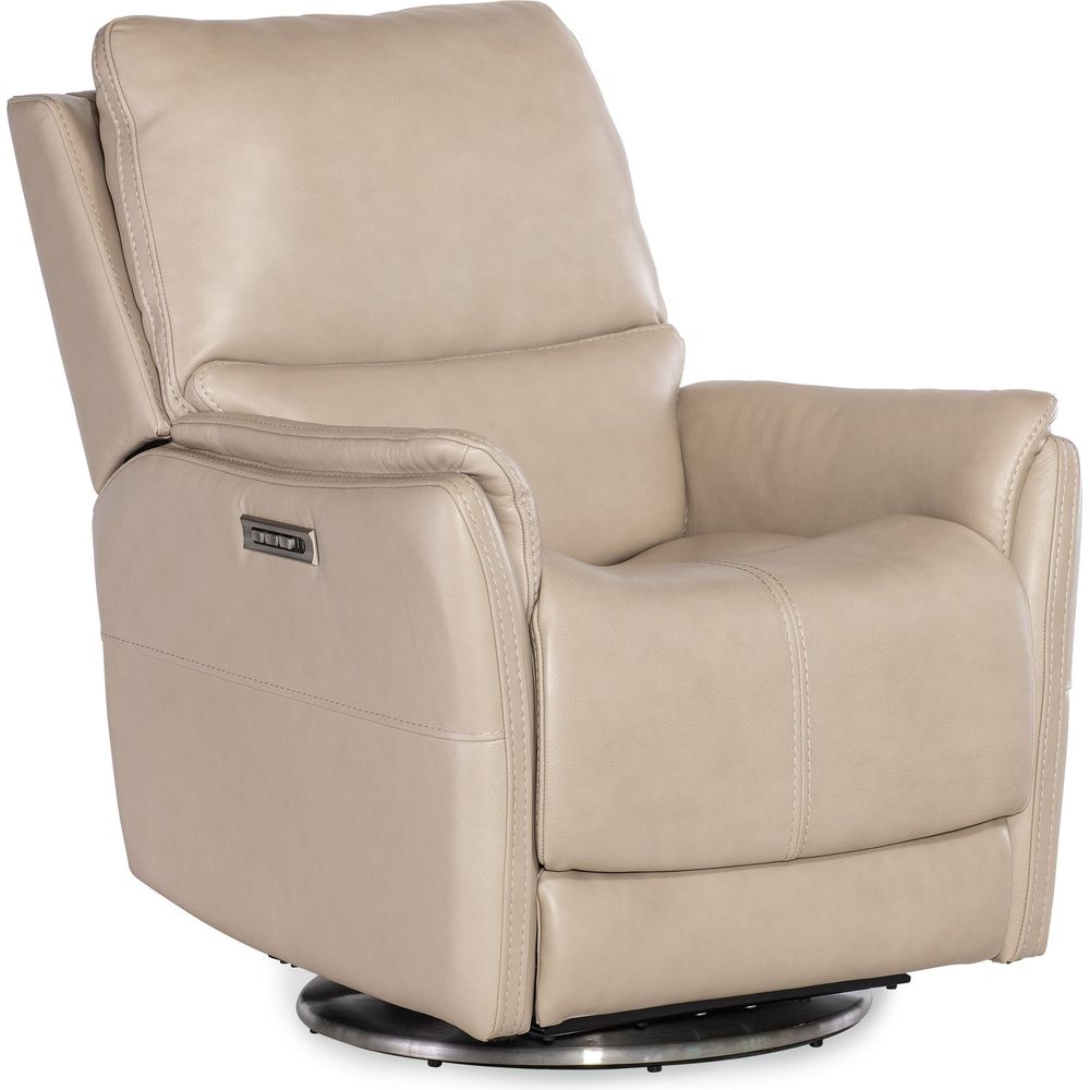 Lounge Chairs: Recliners Soiree Zero Gravity Swivel with Power Headrest & Lumbar - Beige