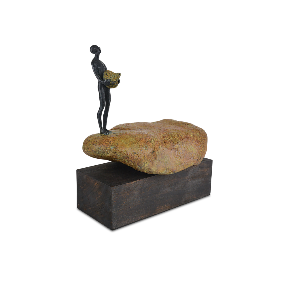Decorative Objects Man on Rock Small Bronze