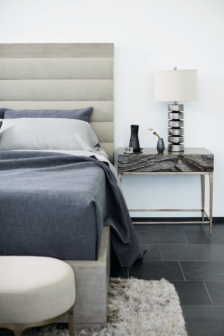 Linea Upholstered King Panel Bed with Wooden Footboard and Side Rails