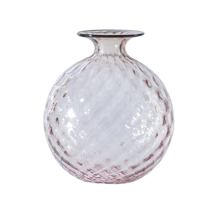 Monofiori Balloton By Venini, shown in pale pink and clear with blown glass and narrow neck opening.