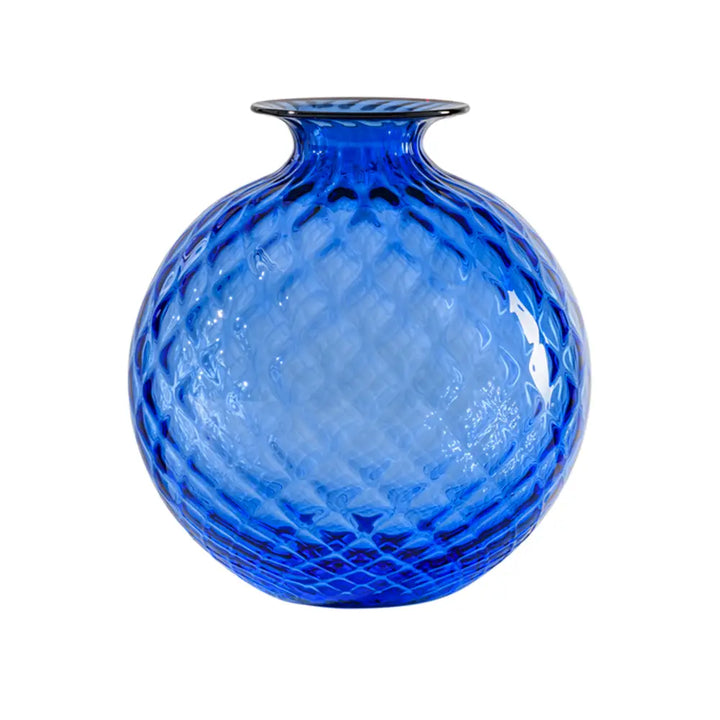 Monofiori Balloton By Venini, shown in sapphire blue and cobalt blue with blown glass and murano glass.