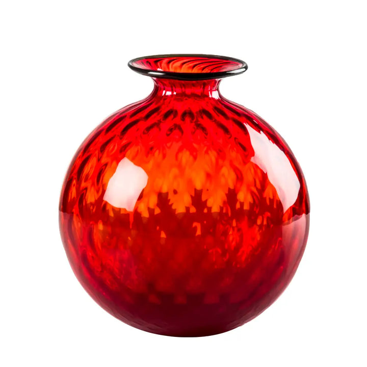 Monofiori Balloton By Venini, shown in red and scarlet with blown glass, murano glass, and open circular mouth for stems.