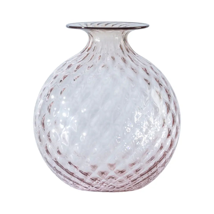 Monofiori Balloton By Venini, shown in soft pink and translucent white with blown glass and a open top aperture.