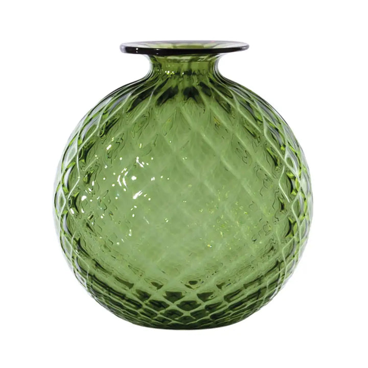 Monofiori Balloton By Venini, shown in apple green and forest green with blown glass and narrow neck opening.