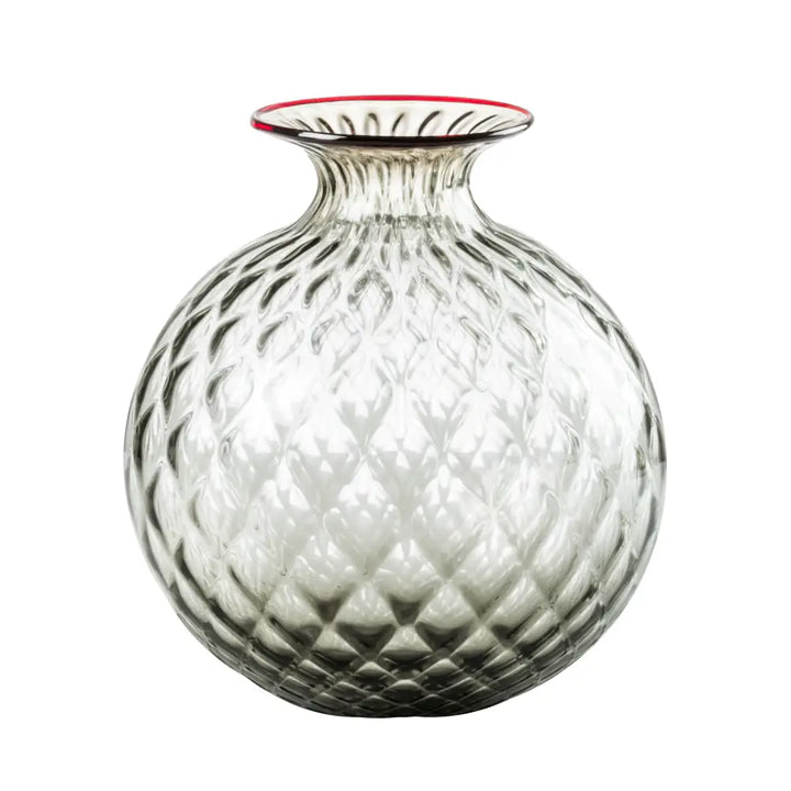 Monofiori Balloton By Venini, shown in grey and clear with glass and open flared rim for floral stems.