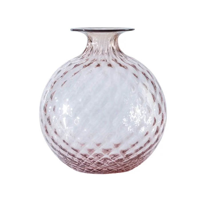 Monofiori Balloton By Venini, shown in soft pink and blush with blown glass and open top vessel.