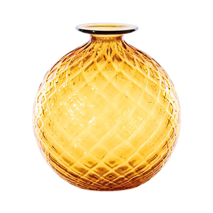 Monofiori Balloton By Venini, shown in amber and honey gold with glass, blown glass, and narrow aperture monofiori neck.