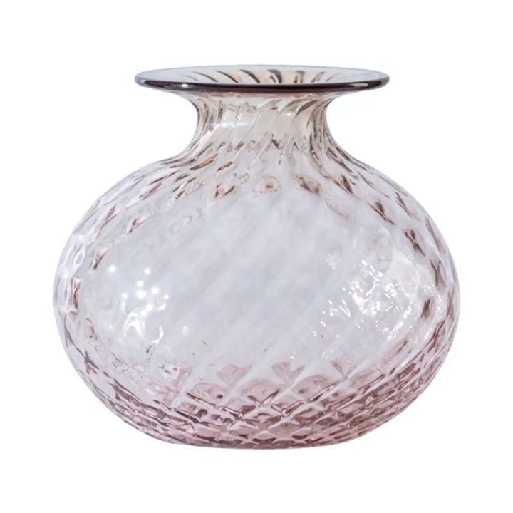 Monofiori Balloton By Venini, shown in soft blush pink and cipria pink with blown glass and open flared rim for stems.