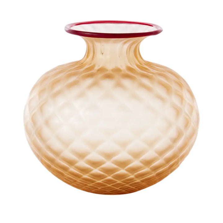 Monofiori Balloton By Venini, shown in peach and amber with glass and open circular mouth.