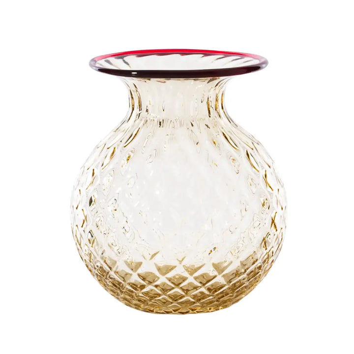 Balloton Fiori, shown in champagne and amber with blown glass and open flared rim for floral stems.