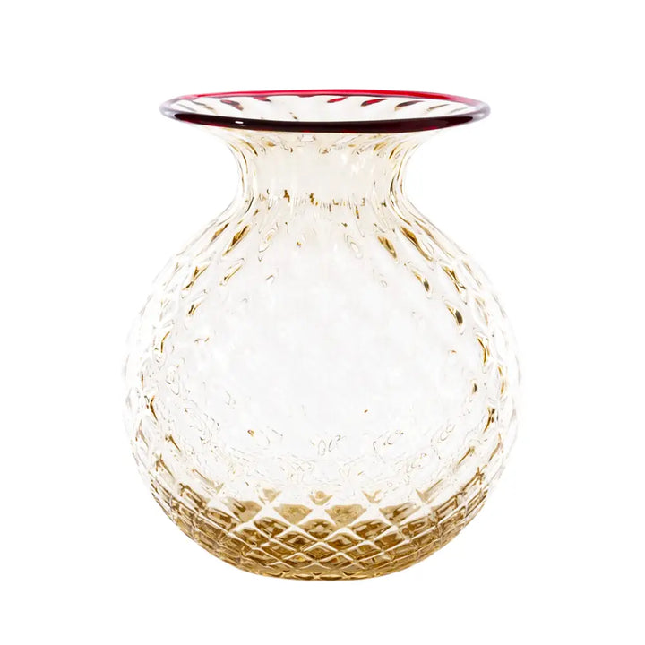 Balloton Fiori, shown in amber and champagne with blown glass and open flared rim for floral stems.