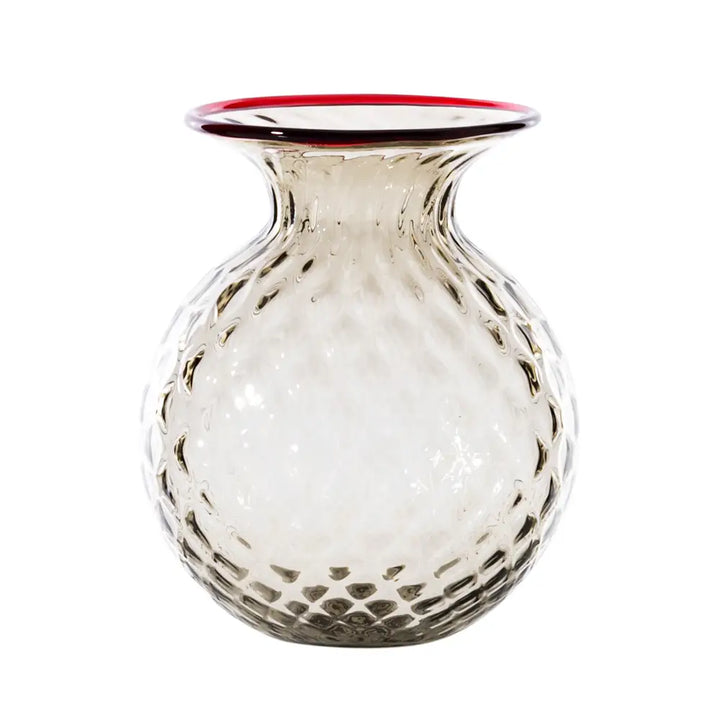 Balloton Fiori, shown in taupe and smoky gray with blown glass, murano glass, and open flared mouth for floral stems.