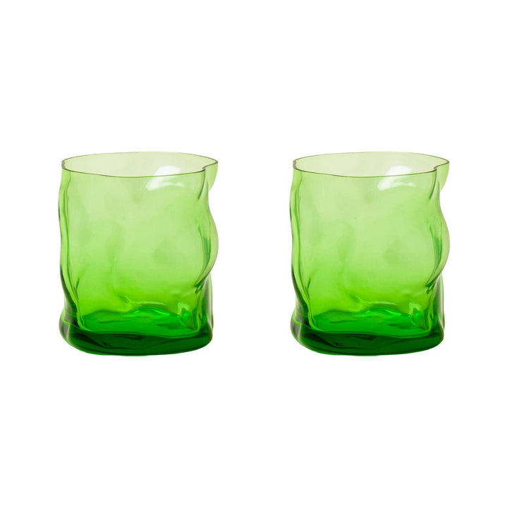 On the Rocks Drinking Glass in Grass Green, Set of 2