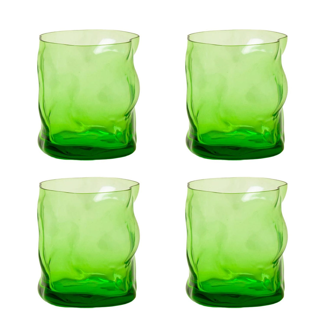 On the Rocks Drinking Glass in Grass Green, Set of 4