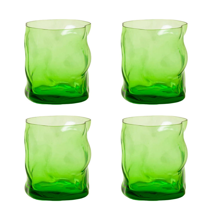 On the Rocks Drinking Glass in Grass Green, Set of 4