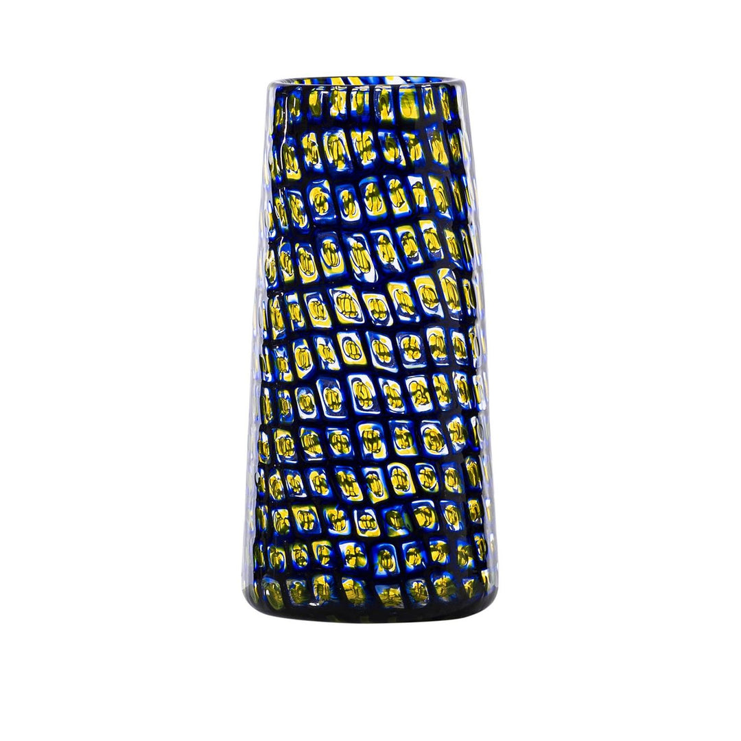 Murrine Romane Glass Vase in Sapphire / Yellow, 10.24" H