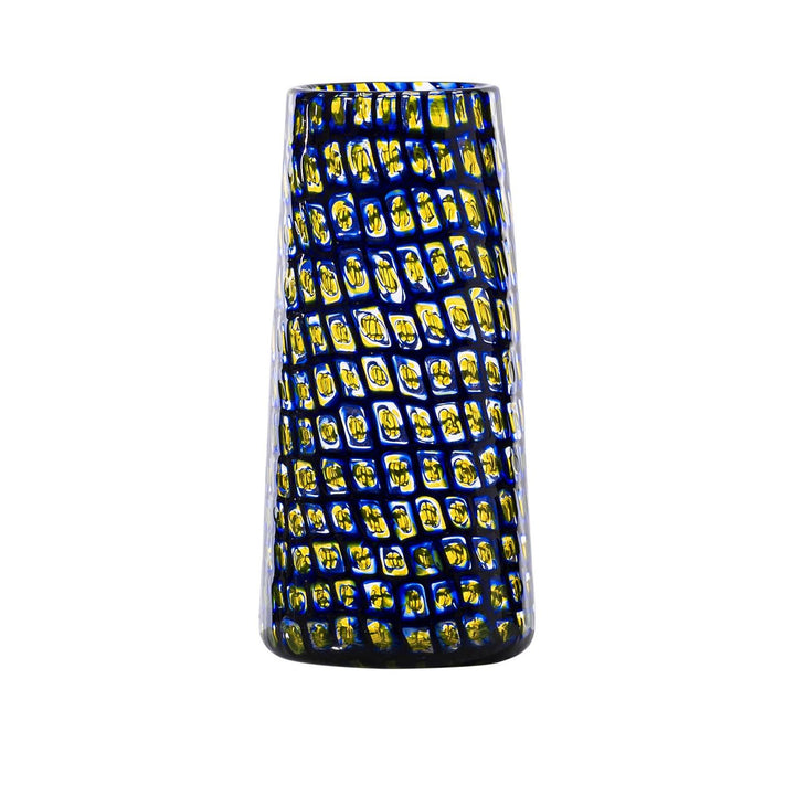Murrine Romane Glass Vase in Sapphire / Yellow, 10.24" H