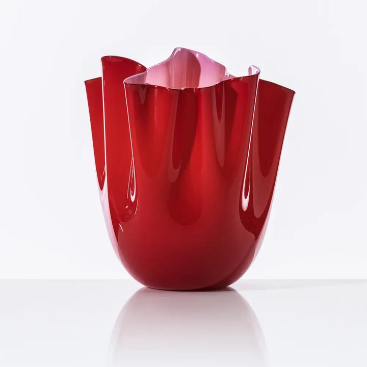 Fazzoletto Vase by Venini - L - Glossy Red, Opaque Pink