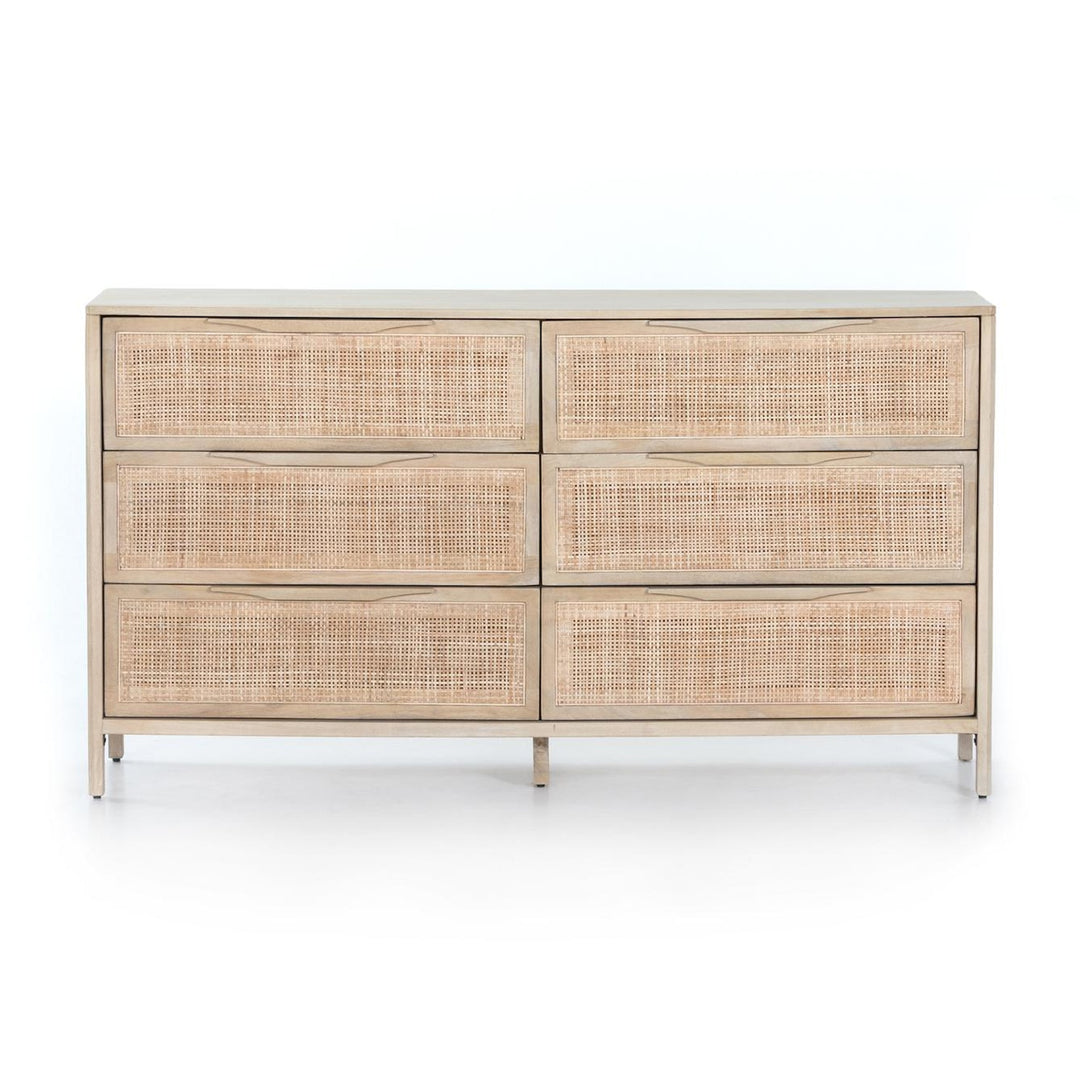 Front view of the Sydney 6-Drawer Dresser in natural mango and cane