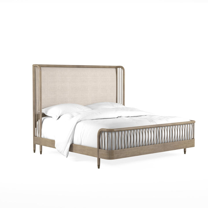 Finn Queen Upholstered Shelter Bed - Brown, Beige