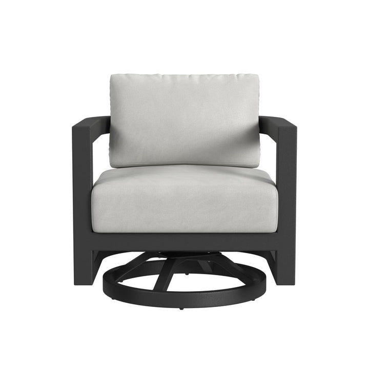 Outdoor Lounge Chairs Malibu Swivel Chair in Cast Silver, No Welt