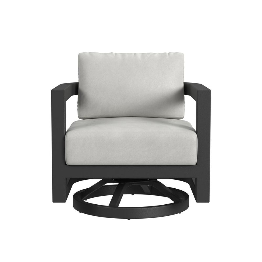 Outdoor Lounge Chairs Malibu Swivel Chair in Cast Silver, No Welt