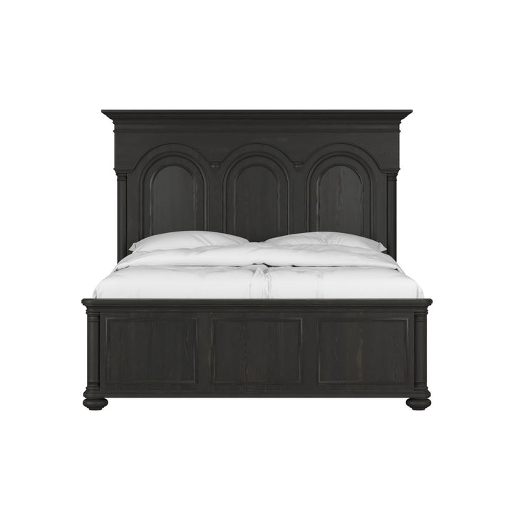 Atrium Panel King Bed — hand rubbed black with undertones of brown
