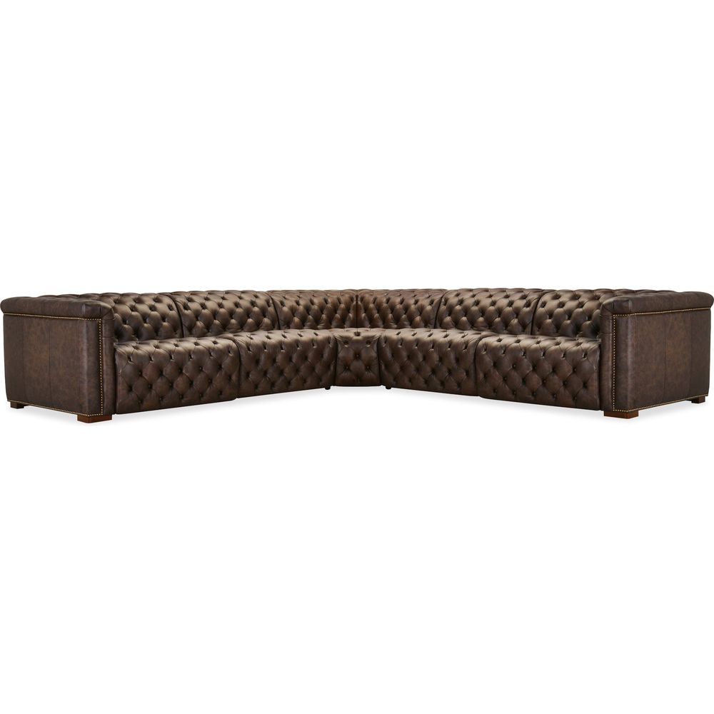 Sectionals: Recliners Vanguard Deux 5 Seat Sectional with Four Power Recliners and Six Power Headrests - Brown