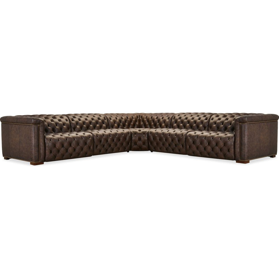 Sectionals: Recliners Vanguard Deux 5 Seat Sectional with Four Power Recliners and Six Power Headrests - Brown