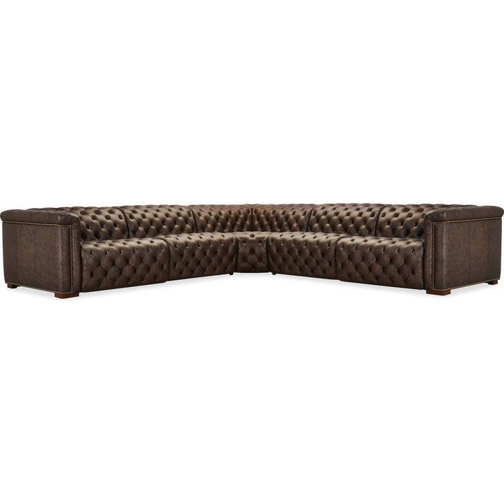 Sectionals: Recliners Vanguard Deux 5 Seat Sectional with Four Power Recliners and Six Power Headrests - Brown