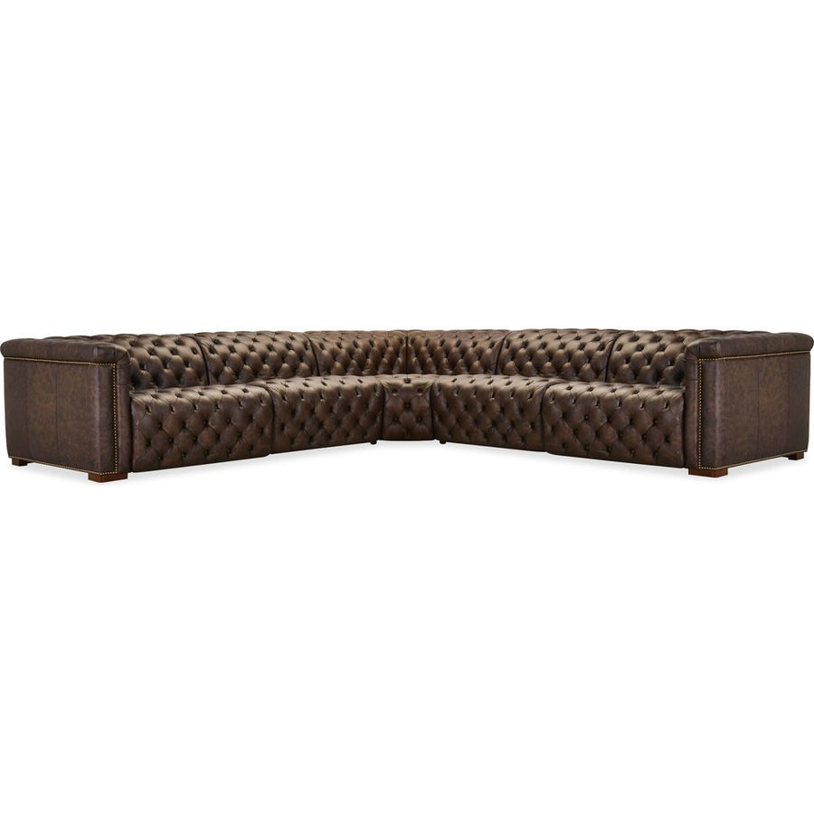 Sectionals: Recliners Savion Deux 5 Seat Sectional with Four Power Recliners and Six Power Headrests - Brown