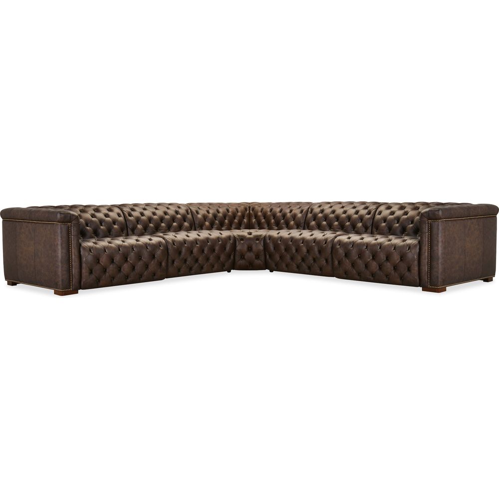 Sectionals: Recliners Savion Deux 5 Seat Sectional with Four Power Recliners and Six Power Headrests - Brown