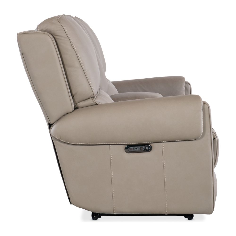 Sofas: Recliners Bishop Console Loveseat with Power Recline & Power Headrest - Dark Taupe Leather