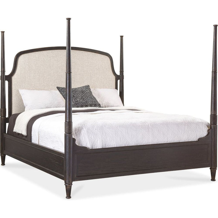 Americana King Upholstered Poster Bed - Dark Wood