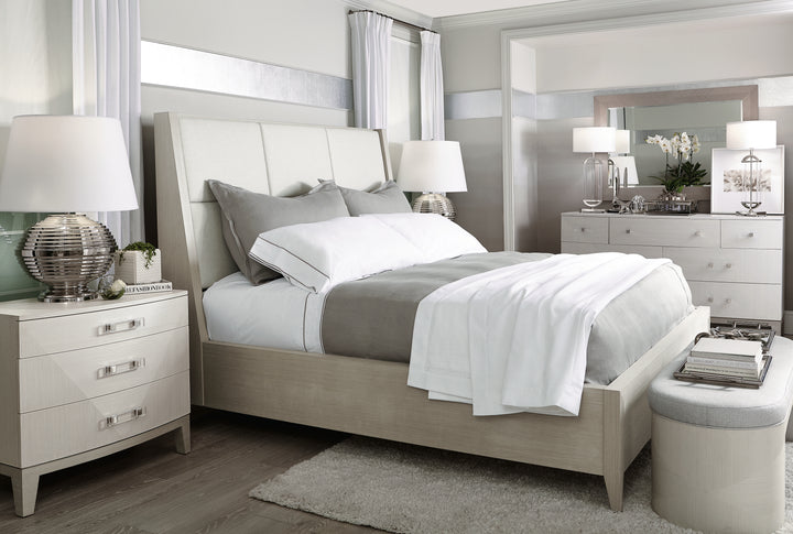 Axiom King Upholstered Panel Bed with Wooden Footboard and Side Rails