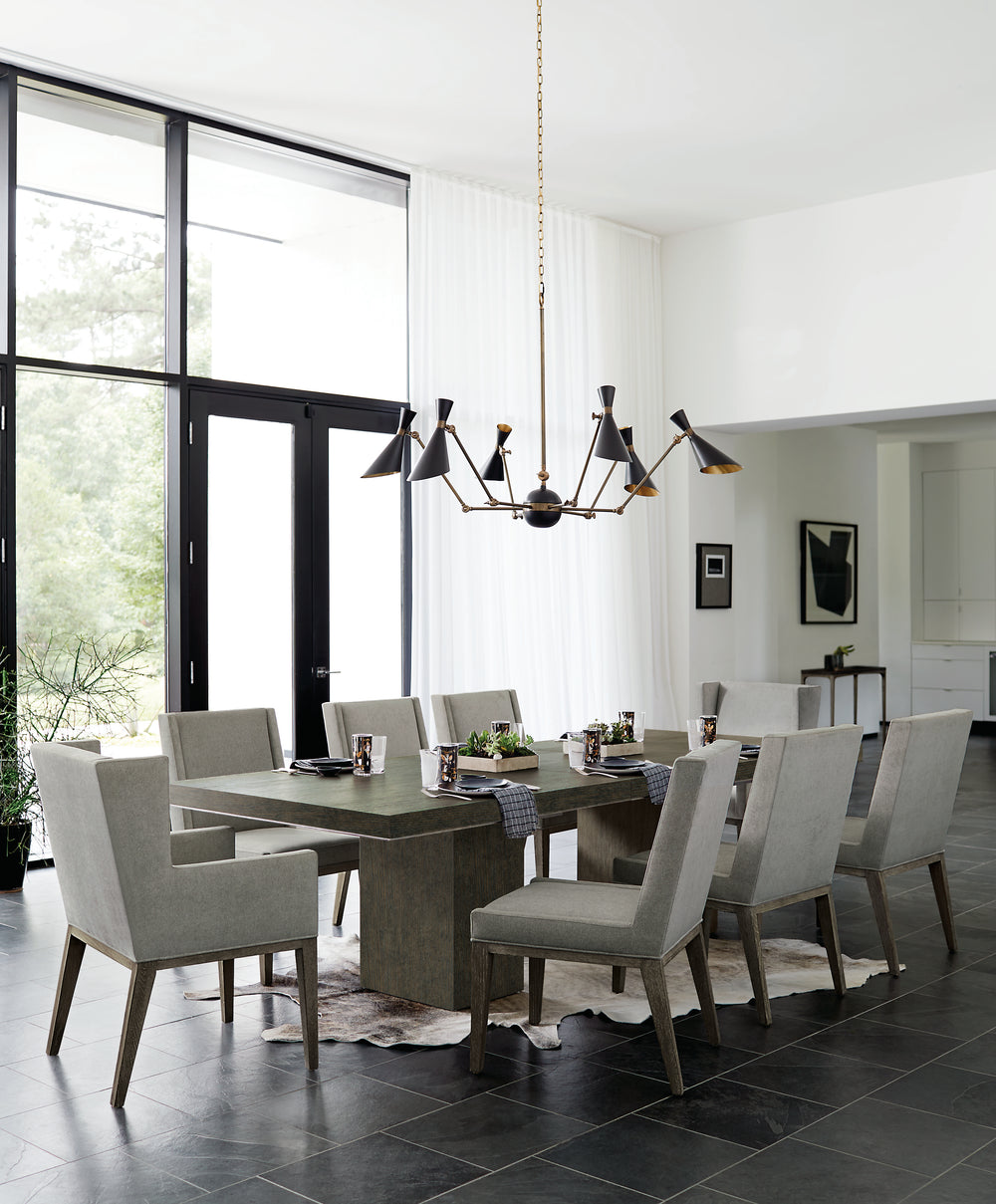 Linea Upholstered Arm Chair in Cerused Charcoal Finish
