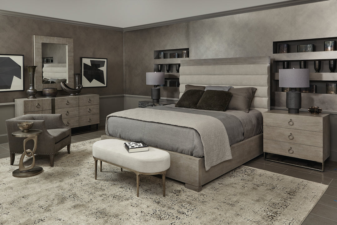 Linea Upholstered King Panel Bed with Wooden Footboard and Side Rails