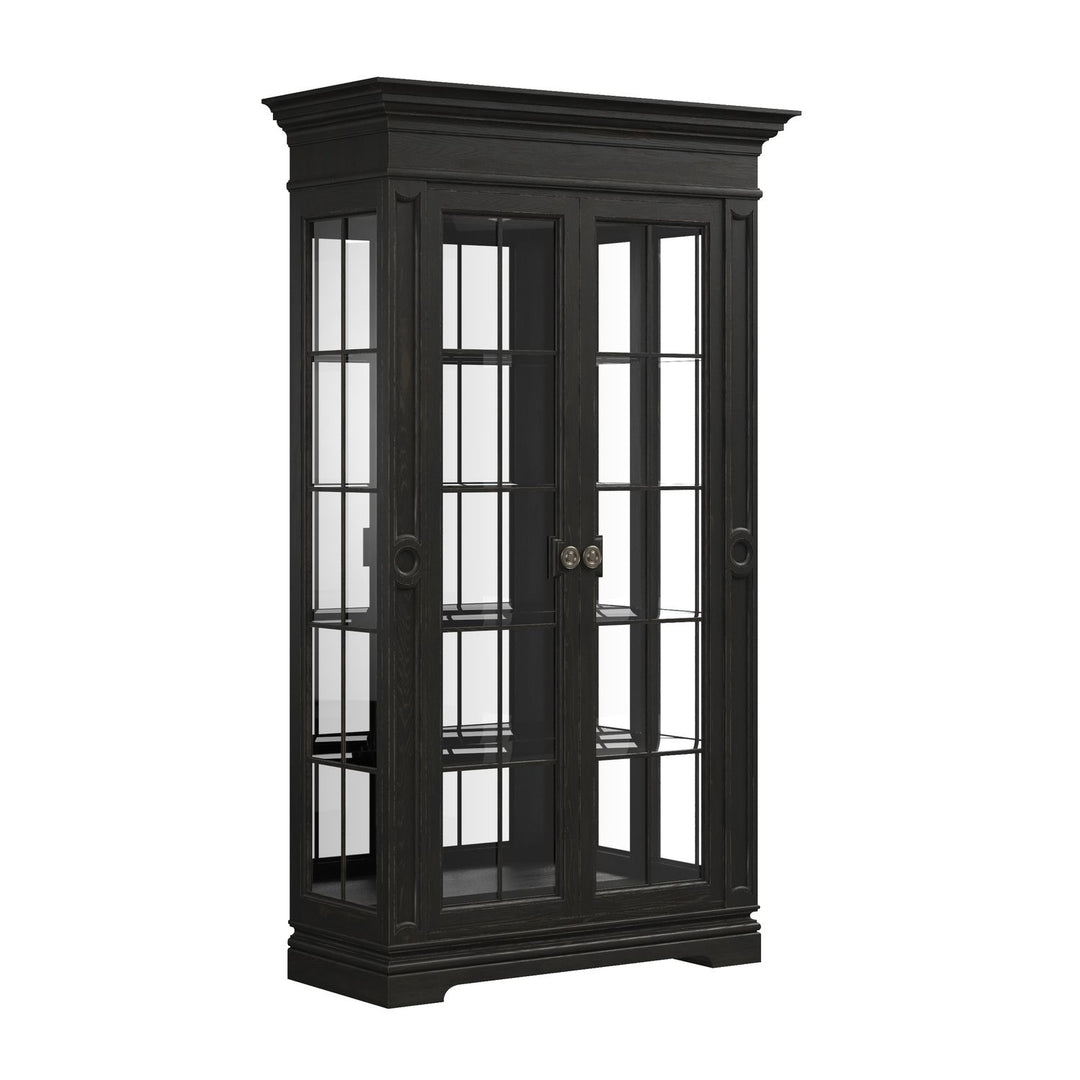 Atrium Glass 2 Door Cabinet — hand rubbed black with undertones of brown