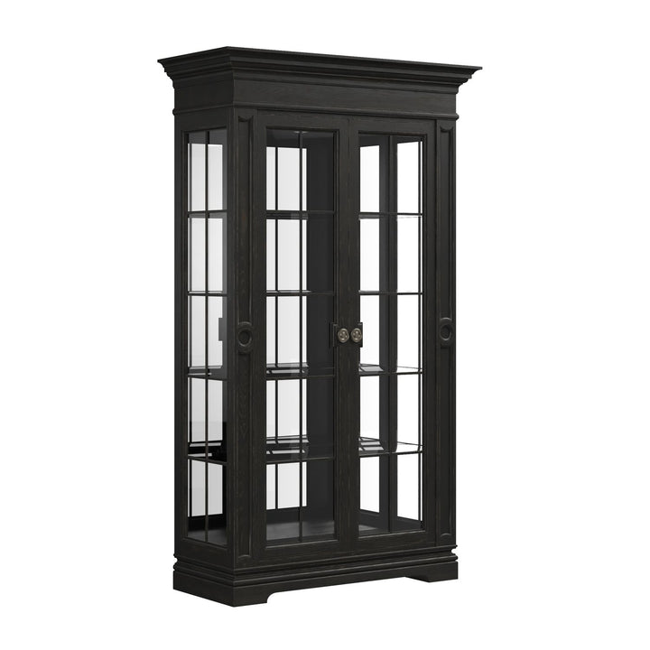 Atrium Glass 2 Door Cabinet — hand rubbed black with undertones of brown