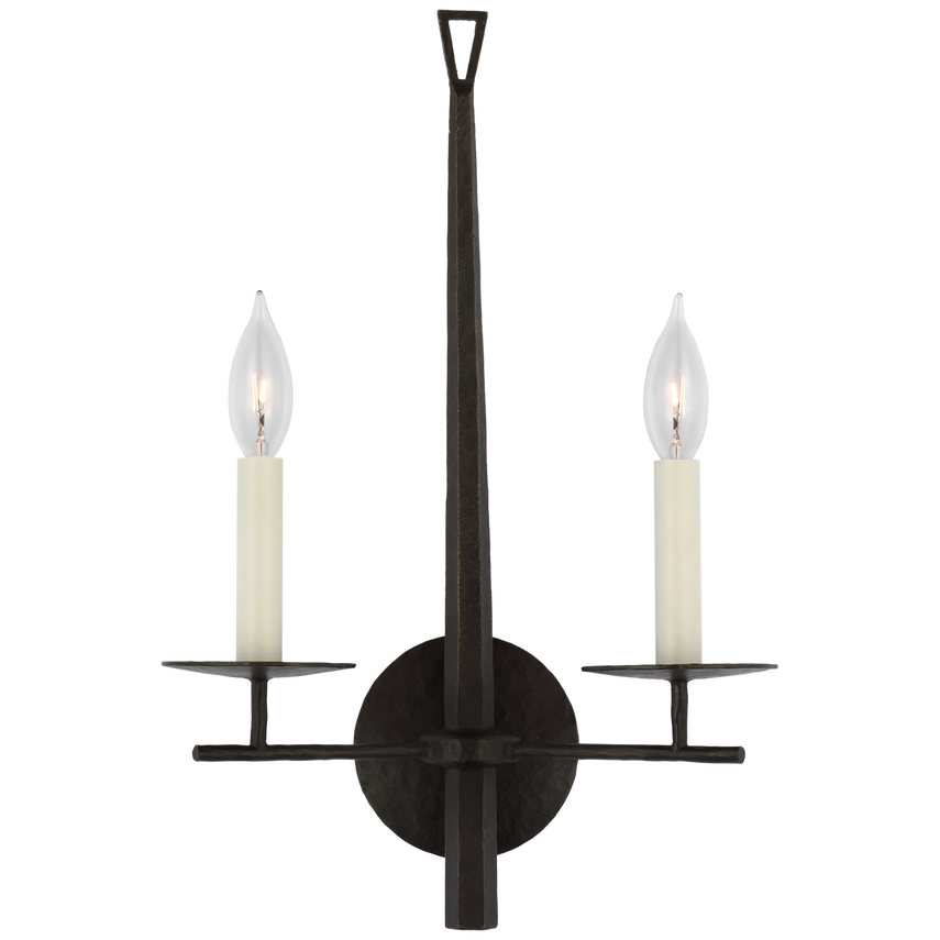 Arnov Medium Double Sconce in Aged Iron-Visual Comfort-VISUAL-IKF 2732AI-Wall Lighting-1-France and Son