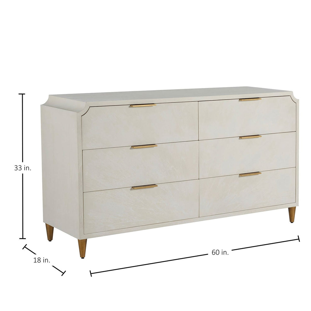 Chiri Mindi Wood Dresser - 6 Drawers, Cerused White