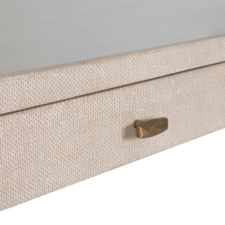 Vesey Mahogany Wood Desk - 1 Drawers, Whitewashed Raffia