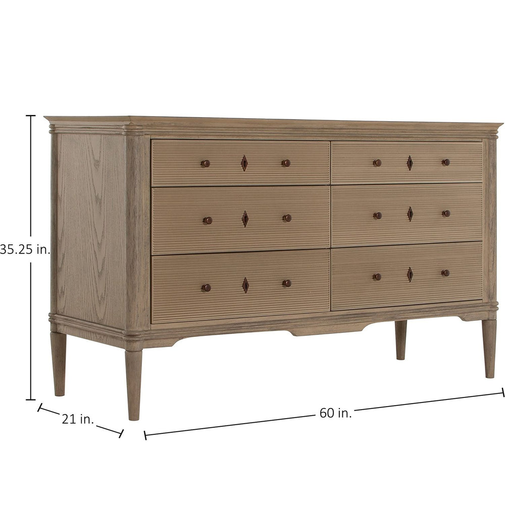 Linnea Oak Wood Storage Dresser - 6 Drawers, Blonde Natural