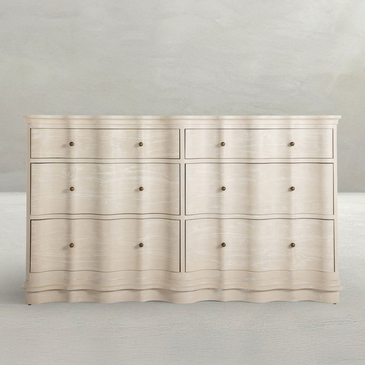 Meredith Mindi Wood Wavy Dresser - 6 Drawers, Textured Cerused White
