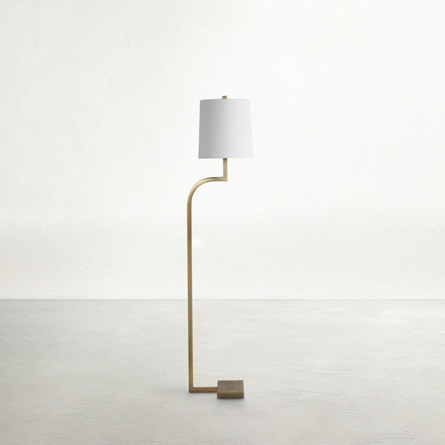 Hawthorne Iron Matte Antique Brass Sleek Curved Floor Lamp - 52.5 In. H