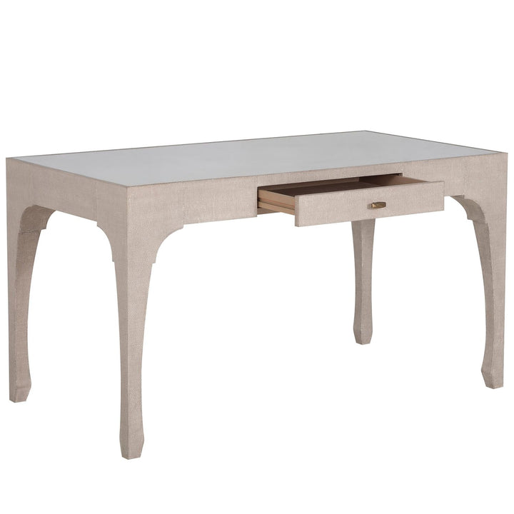 Vesey Mahogany Wood Desk - 1 Drawers, Whitewashed Raffia